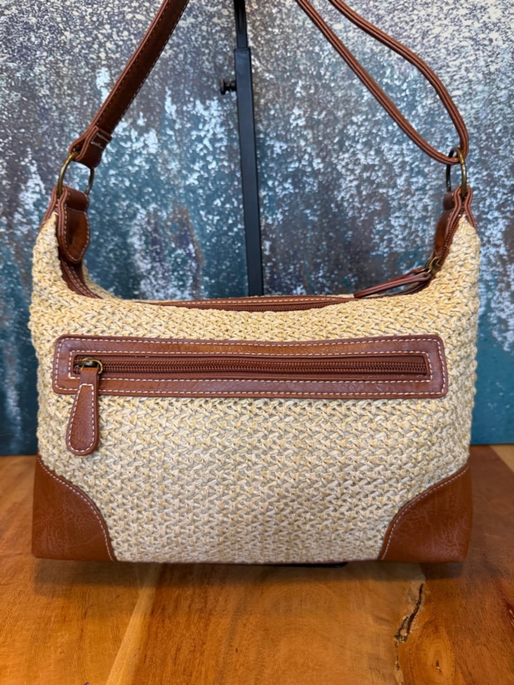 Stone Mountain Boho Woven Straw Faux Leather Crossbody Shoulder Bag Tan (VGUC) - Picture 13 of 16